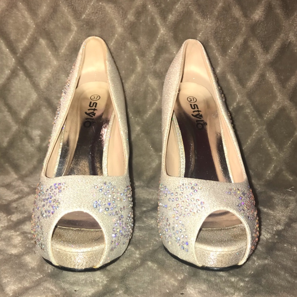 Stylo  Bling Glitter Rhinestone Peep Toe Heels - Picture 4 of 8